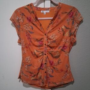 DR2 Orange Floral Button-up Top